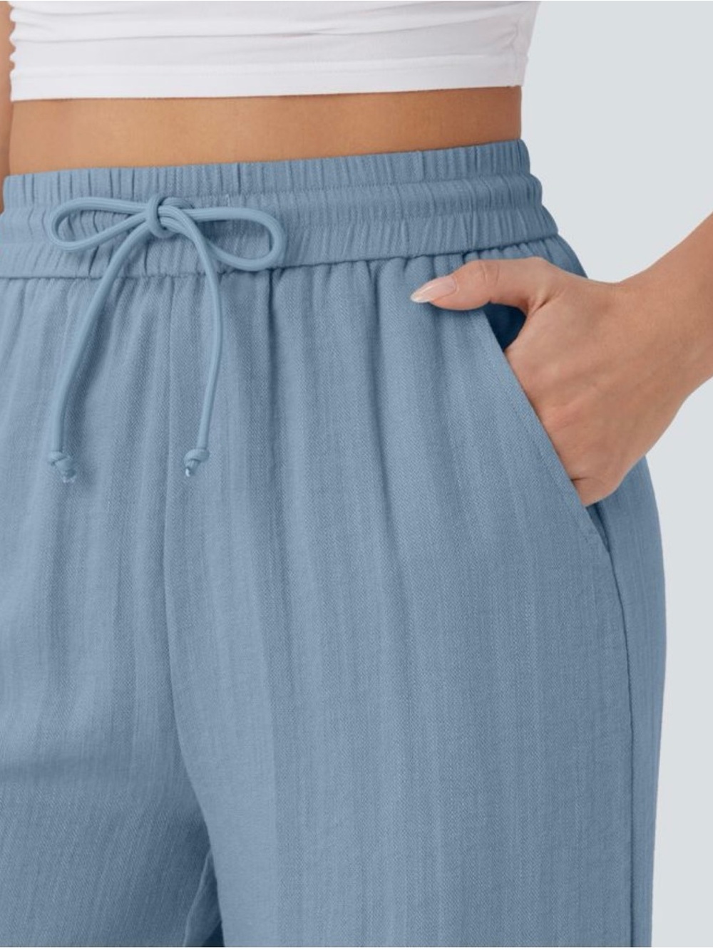 HALARA High Waisted Drawstring Pocket Wide Leg Baggy Casual Linen-Feel Pants - Picture 4 of 15